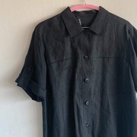 Montana Paris Black Safari Linen Button Down Shirt - size 42 (US 8-10) - Picture 4 of 6
